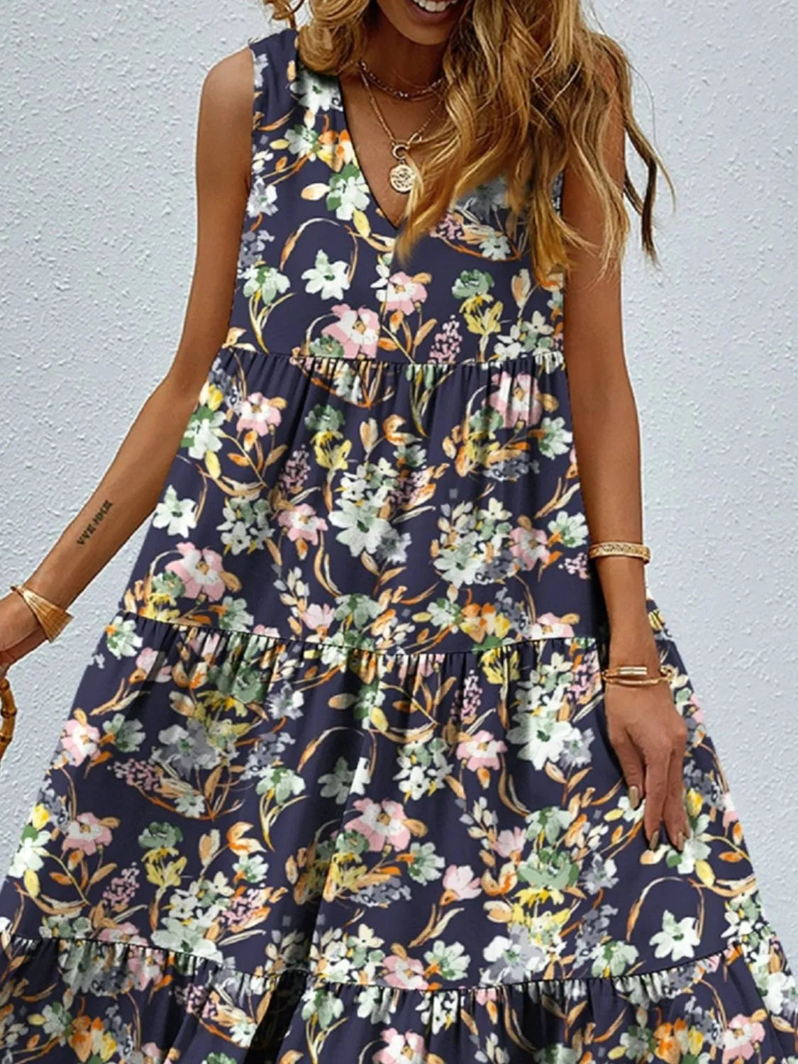 LB | Sukienka maxi tank w kwiatowe paski