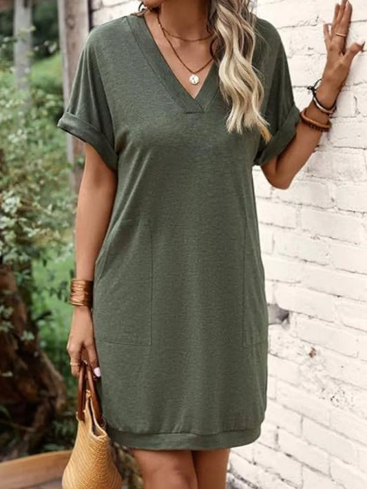 LB | Koszulka mini z krótkim rękawem V-neck
