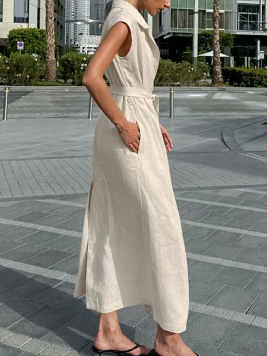 LB | Tie Waist Cap Sleeve Maxi Dress