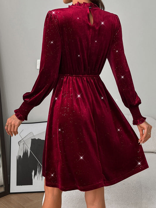 LB | Glitter Mock Neck Sukienka mini z długim rękawem