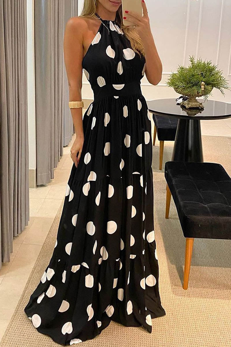 LB | Sexy Dot Print Halter Maxi Dress