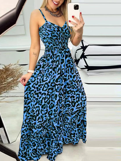LB | Full Size Leopard Print Spaghetti Strap Maxi Dress Plus Size