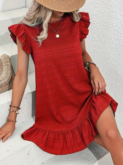 LB | Full Size Wzorzysta mini sukienka plus size z marszczonymi rękawami