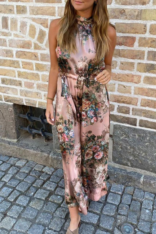 LB | Elegancka sukienka maxi z dekoltem w serek w róże w stylu vintage