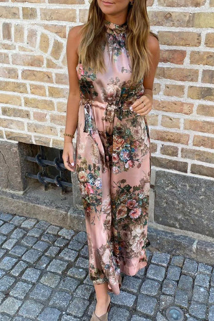 LB | Elegancka sukienka maxi z dekoltem w serek w róże w stylu vintage