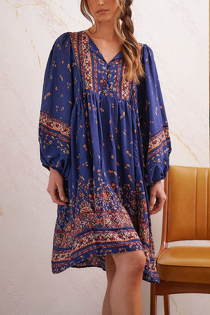 LB | Boho Print Sukienka mini z długim rękawem
