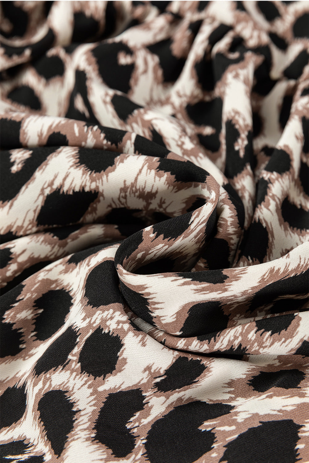 LB | Khaki Cheetah Print Backless V-Neck Luźna dopasowana mini sukienka