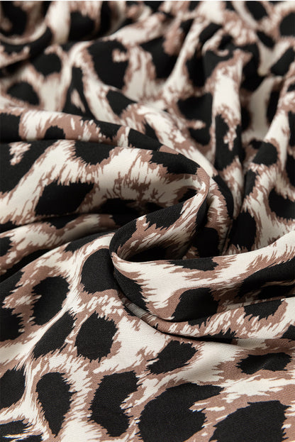 LB | Khaki Cheetah Print Backless V-Neck Luźna dopasowana mini sukienka