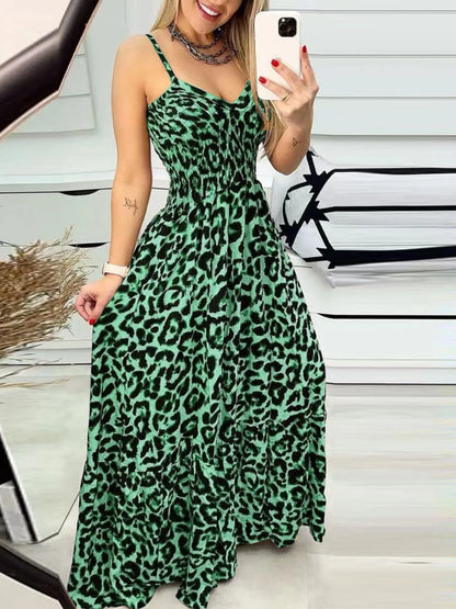 LB | Full Size Leopard Print Spaghetti Strap Maxi Dress Plus Size