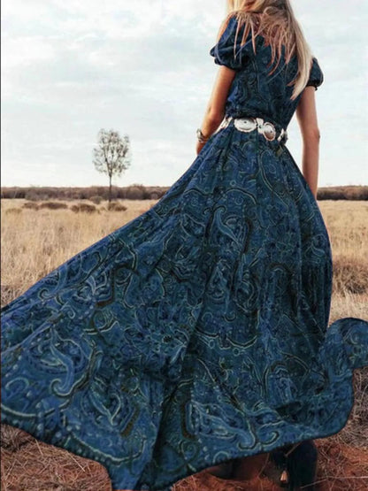 LB | Full Size Drukowana sukienka maxi z bufiastymi rękawami Plus Size