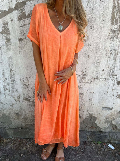 LB | Full Size V-Neck Sukienka midi z krótkim rękawem Plus Size