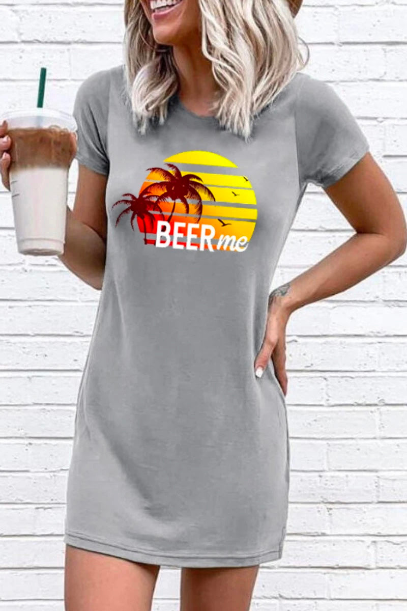 LB | Szara mini sukienka O Neck Sunshine Print