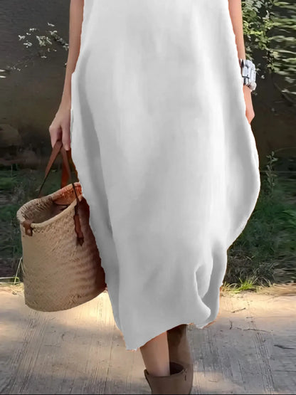 LB | Full Size Casual Loose Fit Round Neck Midi Dress Plus Size