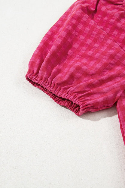 LB | SYNZ Gingham Check Bubble Sleeve Ruffled Maxi Dress