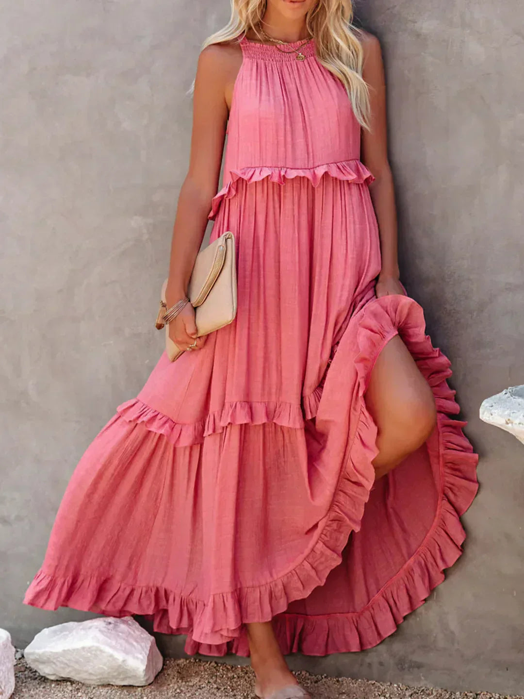 LB | Halter Ruffle Maxi Dress
