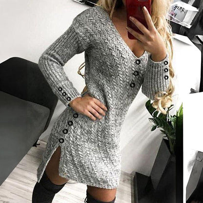 LB | Elegancka monochromatyczna mini sukienka z dekoltem w szpic
