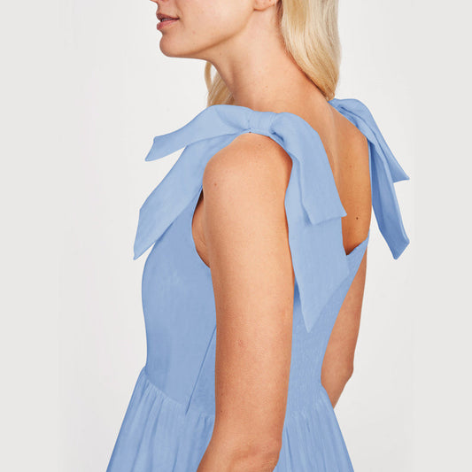 LB | Ladies One Colour Tie Shoulder Ruffle Hem Maxi Dress