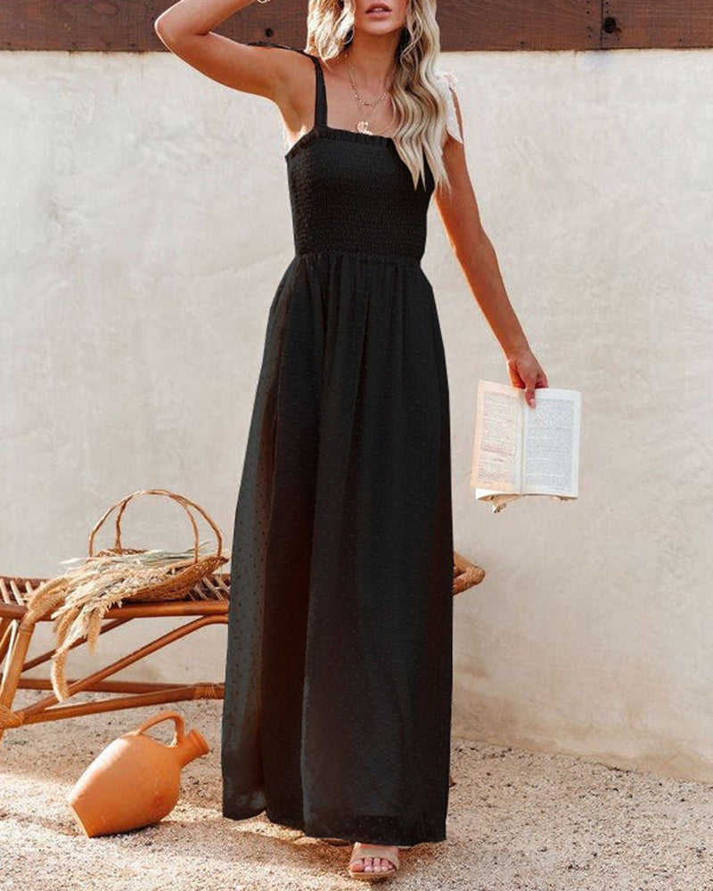 LB | Boho Spaghetti Strap Square Neck Polka Dot Flare Beach Maxi Dress