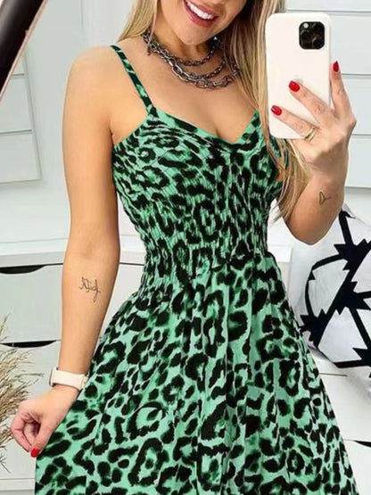 LB | Full Size Leopard Print Spaghetti Strap Maxi Dress Plus Size