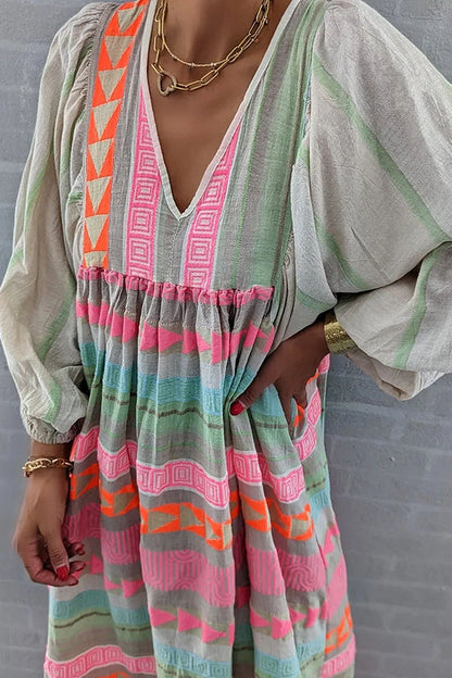LB | Whisked Away Geometric Colour Block Printed A-Line Midi Dress