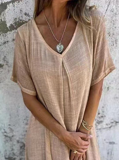 LB | Full Size V-Neck Sukienka midi z krótkim rękawem Plus Size