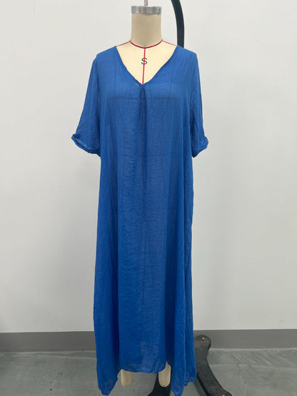 LB | Full Size V-Neck Sukienka midi z krótkim rękawem Plus Size