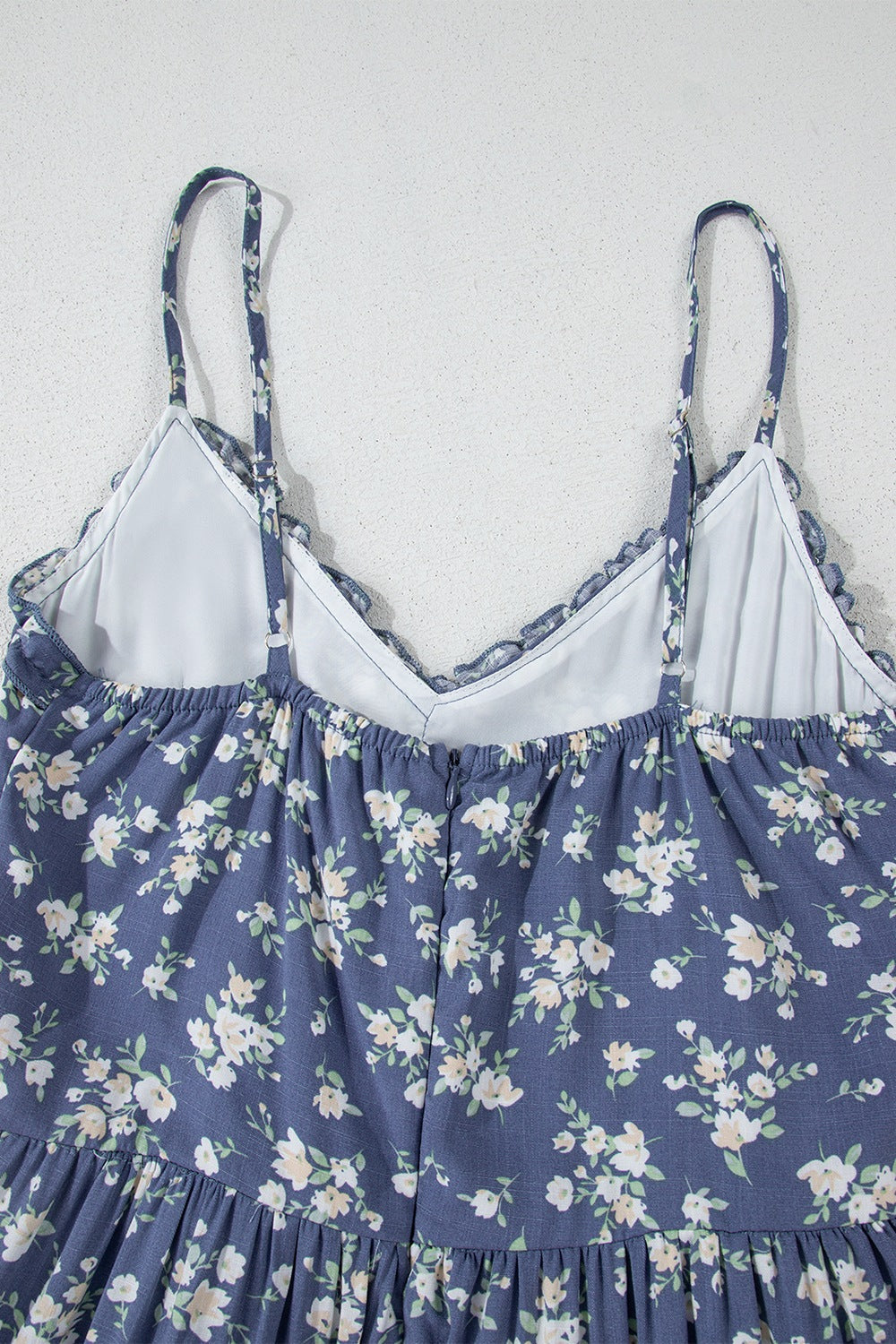LB | Floral Spaghetti Strap Ruffle V Neck Tiered Midi Dress