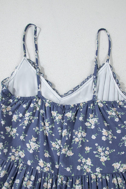 LB | Floral Spaghetti Strap Ruffle V Neck Tiered Midi Dress