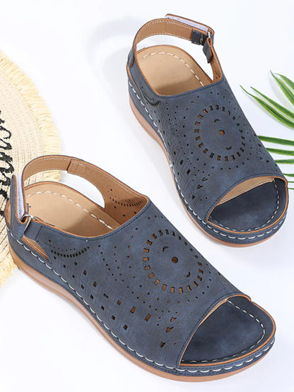 AS | Ethnic Pattern Punched Hollow Velcro Retro Sandały