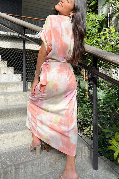 LB | Night Out On The Town Coral Abstract Midi Dress