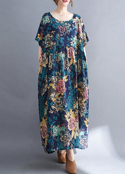 LB | Blue Patchwork Rumpled Holiday Maxi Dress Summer