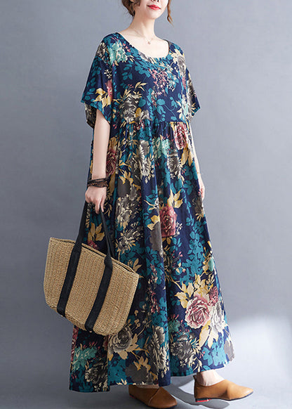 LB | Blue Patchwork Rumpled Holiday Maxi Dress Summer