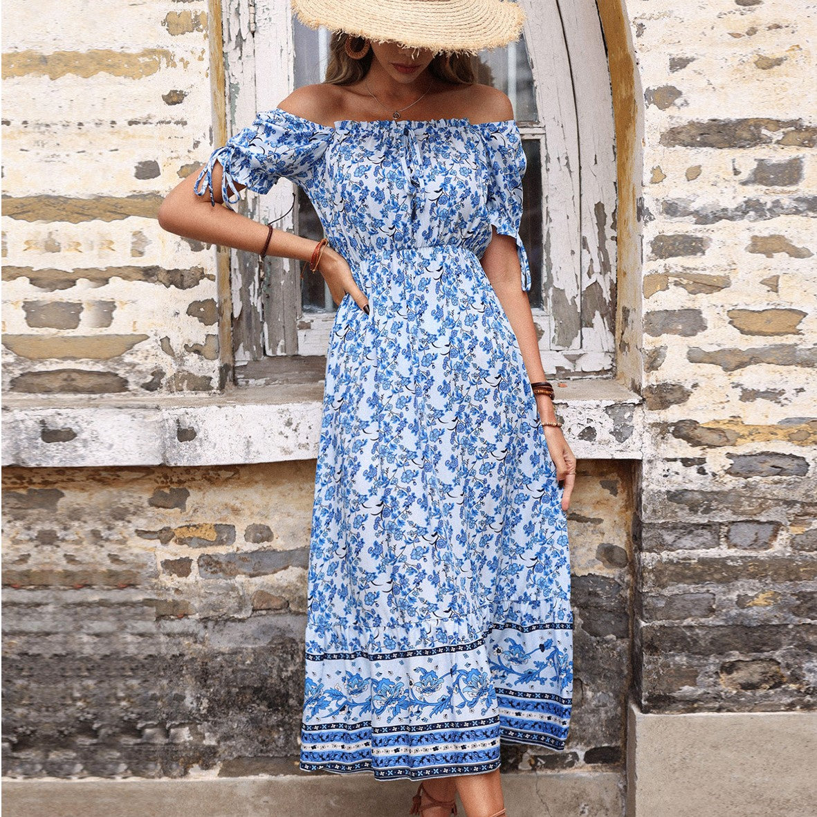 LB | Alisa maxi sukienka nadruk porcelana