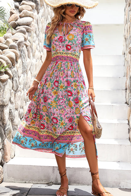 LB | Bohemia Print Knot Front Split Side Maxi Dress