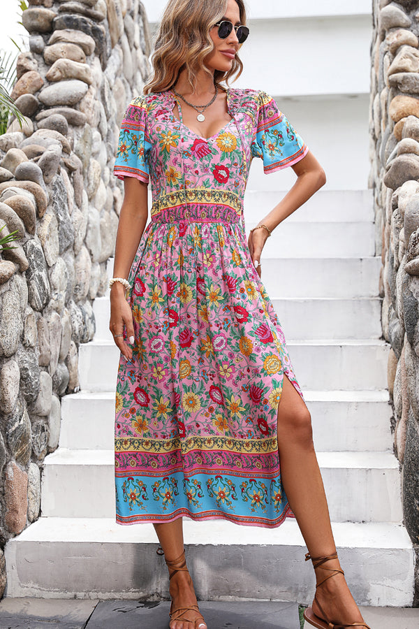 LB | Bohemia Print Knot Front Split Side Maxi Dress