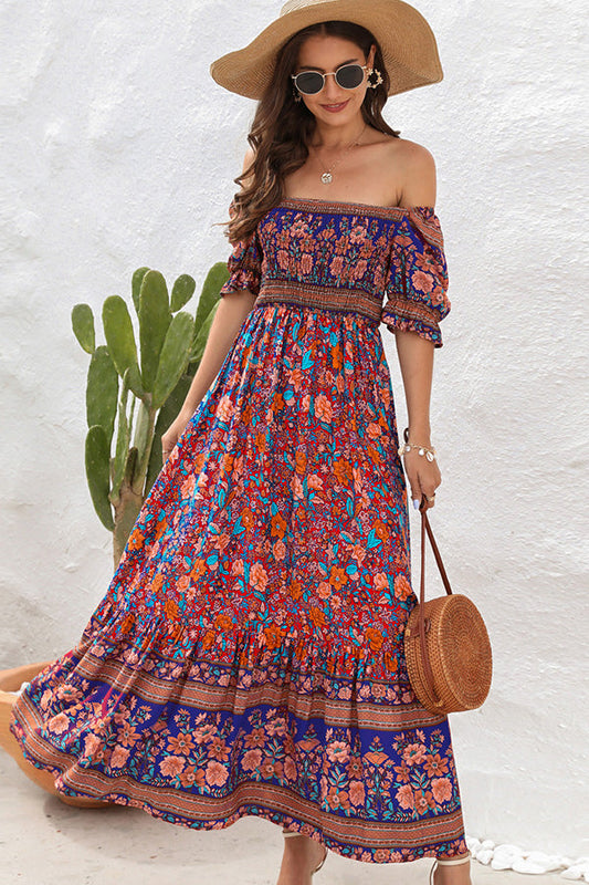 LB | Bohemia Printed smocked short sleeve maxi dress