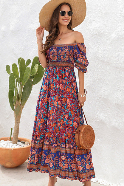 LB | Bohemia Printed smocked short sleeve maxi dress