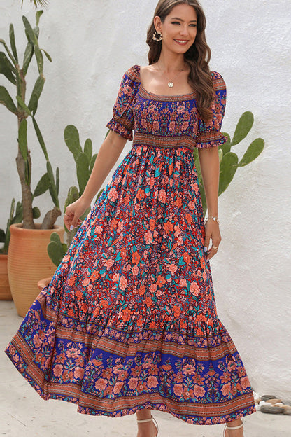 LB | Bohemia Printed smocked short sleeve maxi dress