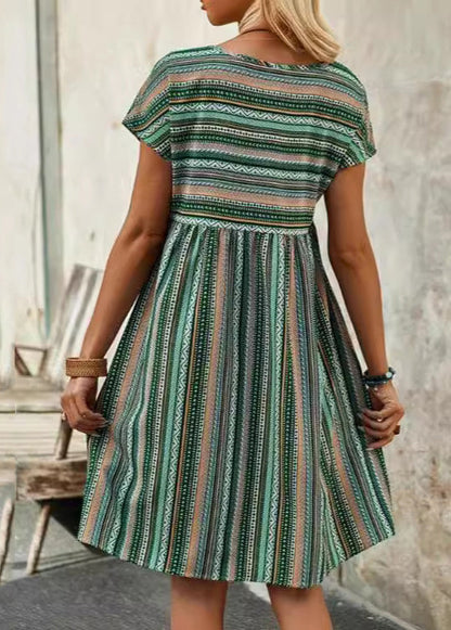 LB | Bohemian Blue V-Neck Bawełniana sukienka midi w paski na lato