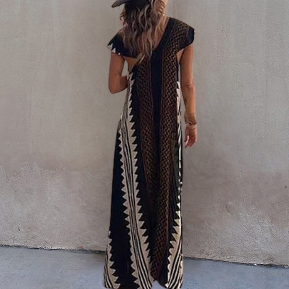 LB | Letnia sukienka maxi w stylu boho z geometrycznym wzorem
