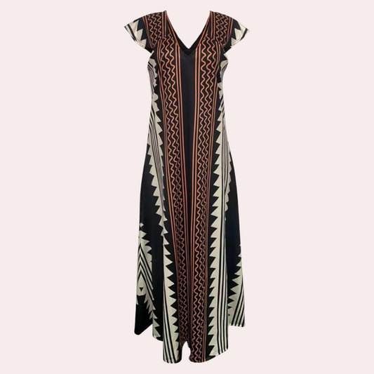 LB | Letnia sukienka maxi w stylu boho z geometrycznym wzorem