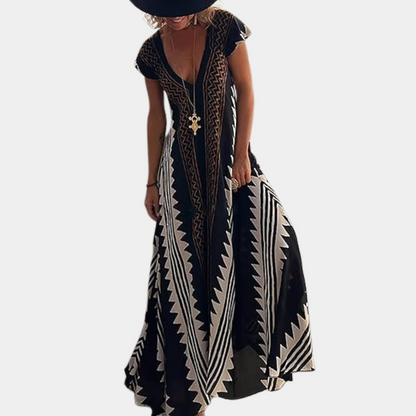 LB | Letnia sukienka maxi w stylu boho z geometrycznym wzorem