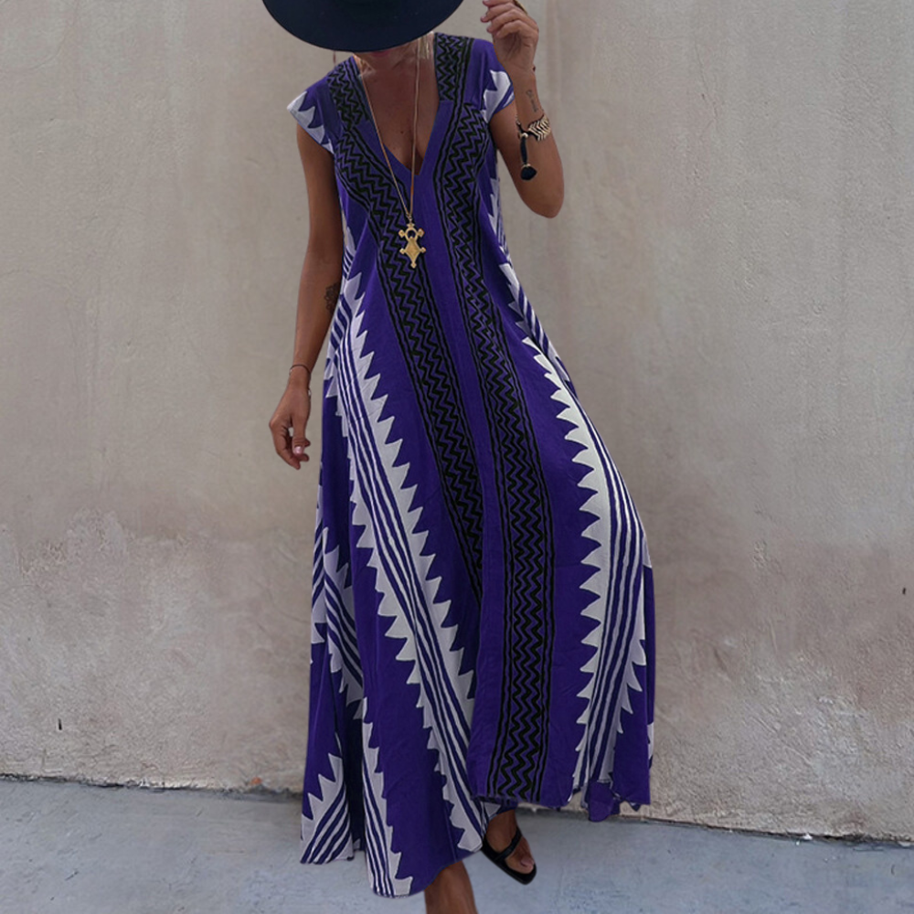 LB | Letnia sukienka maxi w stylu boho z geometrycznym wzorem