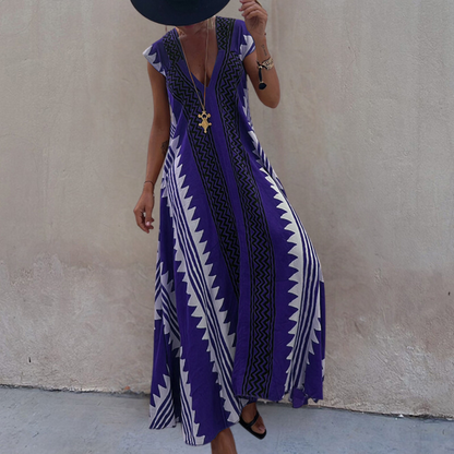 LB | Letnia sukienka maxi w stylu boho z geometrycznym wzorem