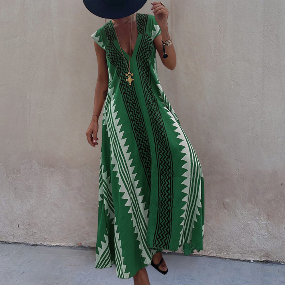 LB | Letnia sukienka maxi w stylu boho z geometrycznym wzorem