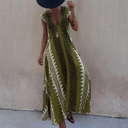 LB | Letnia sukienka maxi w stylu boho z geometrycznym wzorem