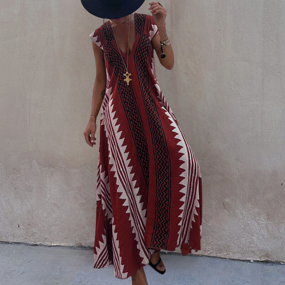 LB | Letnia sukienka maxi w stylu boho z geometrycznym wzorem