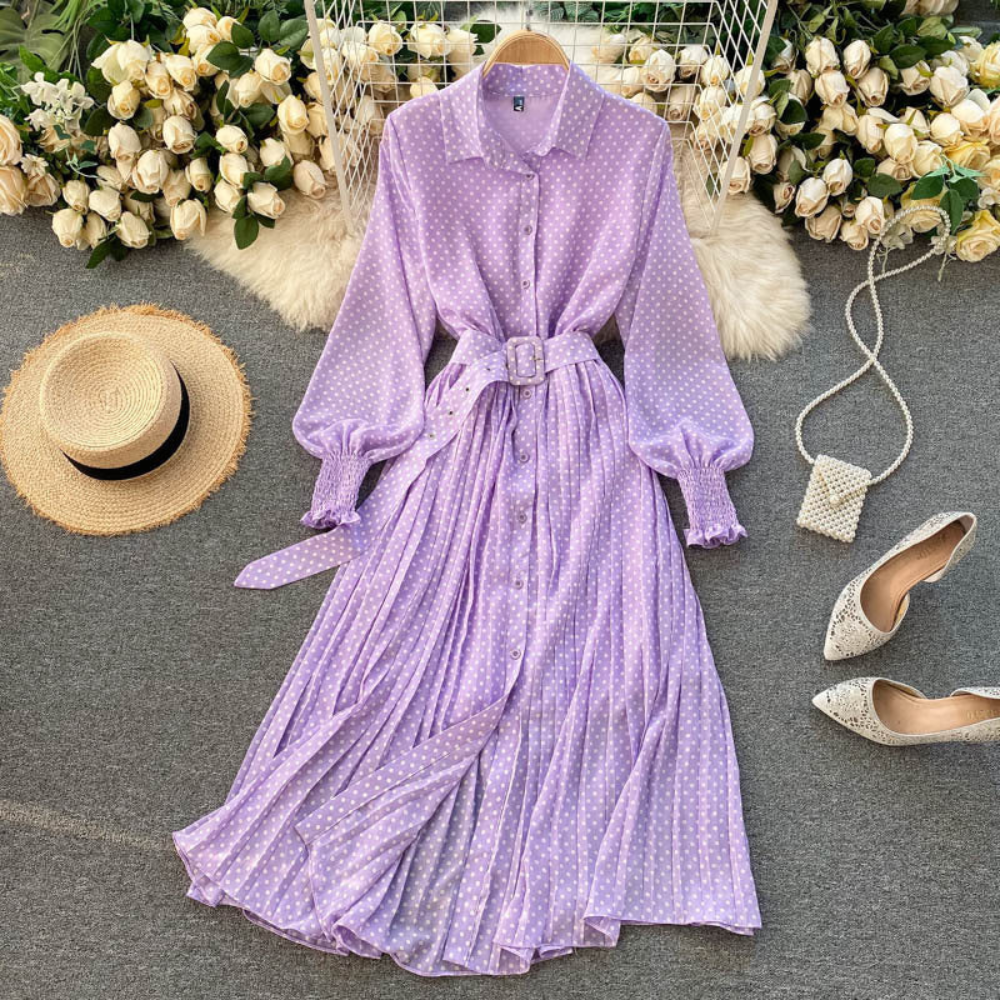 LB | Letnia sukienka maxi w kropki z plisowanymi detalami