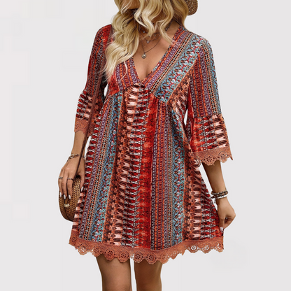 LB | Elegancka sukienka maxi w stylu boho z dekoltem w szpic