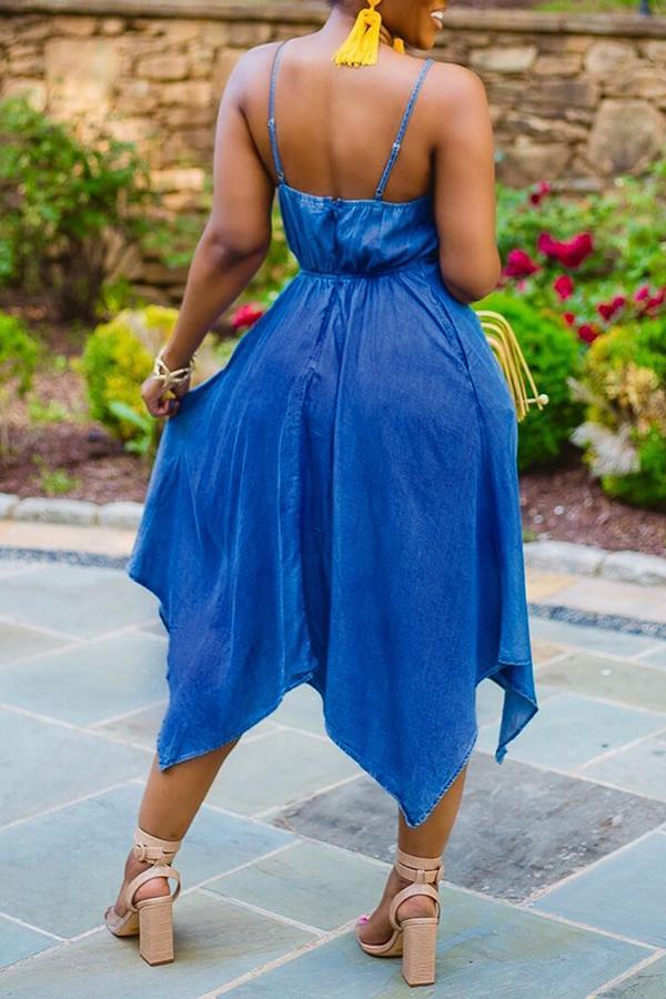 LB | Beachy Solid Bow V-Neck Irregular Hem Midi Dress